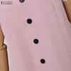 ZANZEA Women Elegant V-Neck Casual Sleeveless Pleated Dress