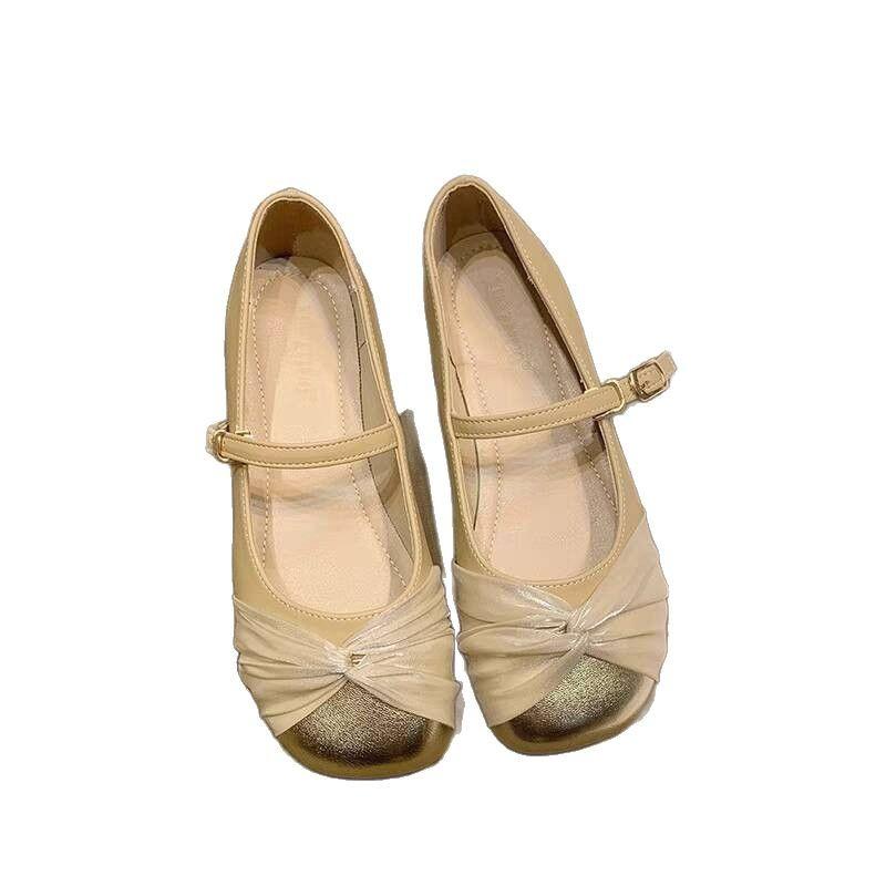 2025 new Mary Jane shoes spring soft leather shallow mouth niche single shoes women's soft sole word with fairy style grandma shoes