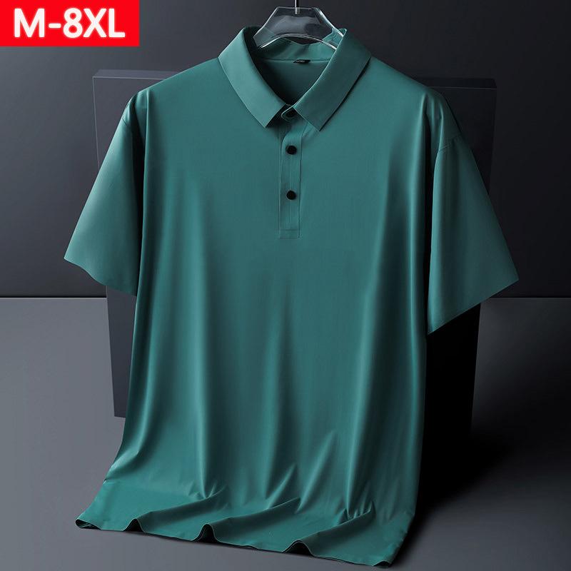 8XL Quick Drying T-shirt Large Ice Silk Seamless Men's Short Sleeve Lapel Polo Shirt Shirt Casual