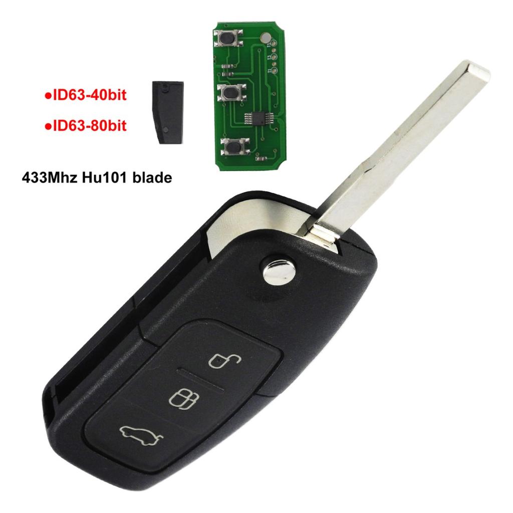 Klíčenka s 3 tlačítky a dálkovým ovládáním 433 MHz Vhodné pro Ford Focus Mondeo Fiesta S Max