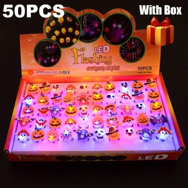 LED Light Halloween Ring Creative Glowing Ring Pumpkin Ghost Skull Rings for Kids Gifts Cute Luminous Finger Ring Party Supplies