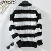 BITCED Striped Sweater for Women - Autumn/Winter Vintage Oversized O-Neck Cable-Knit Top