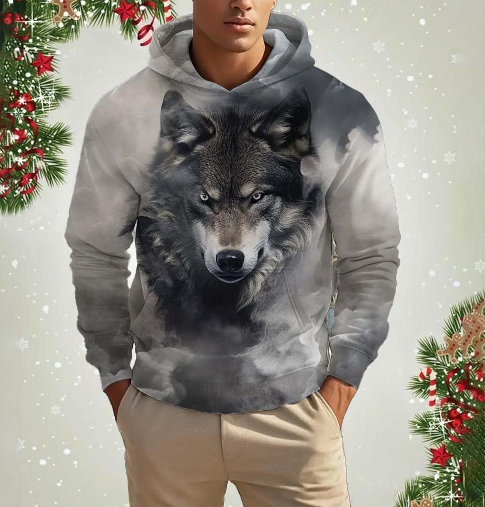 Men's Hooded Fashion Animal Wolf 3D Print Hoodies Top New Autumn Fashion Casual Long Sleeved Pullover Oversized Sweatshirts