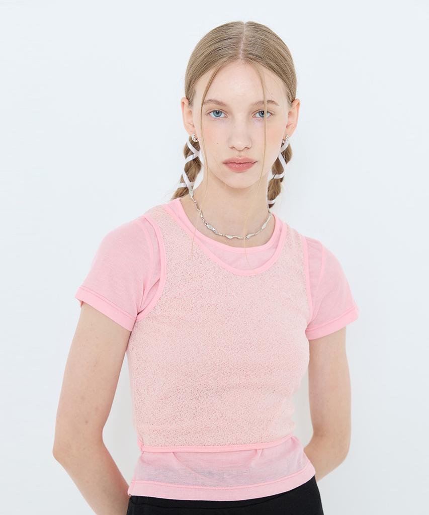 LARTIGENT L4 Ribbon Layerd T-Shirt(Pink)