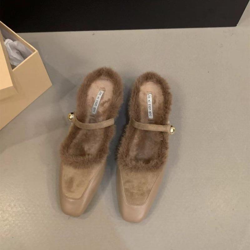 Fashion Hot Selling Shallow Mouth Square Toe Shoe Woman 2025 Elegant Casual Female Sneaker Flats Loafers Fur New Winter On Heels Stretch