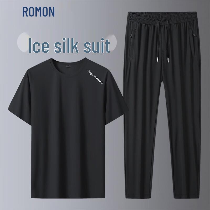 ROMON Men's Ice Silk Short Sleeve Two-Piece Sports Set