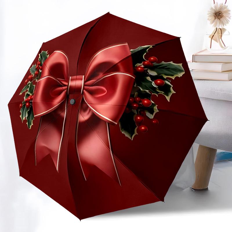 1pc Christmas Bow Automatic Open/Close Umbrella - Compact Travel Umbrella, Gift for Birthday, Christmas, Anniversar yy251208175