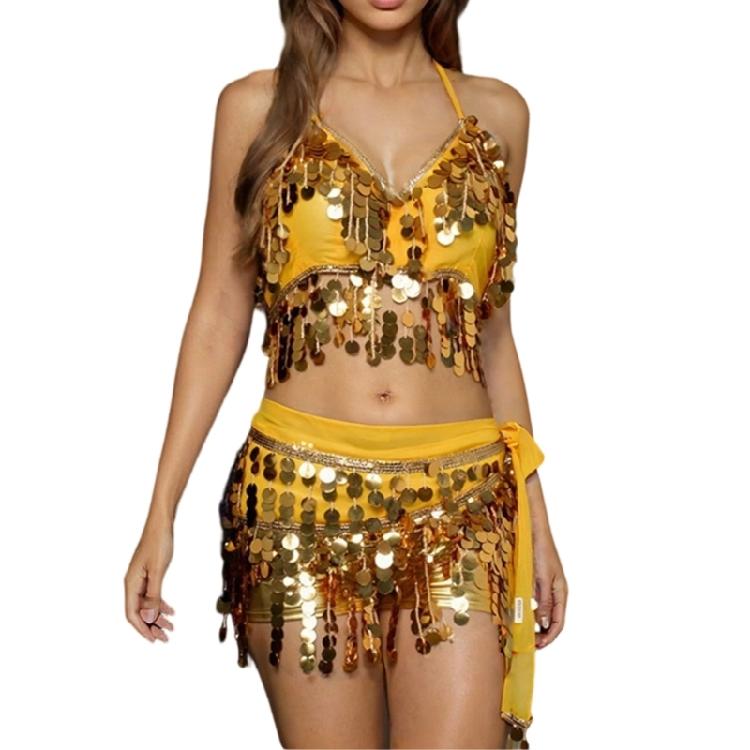 Lightweight Belly Dance Performances Wear Sequins Accented Halter And Scarf Combo For Different Skill Level