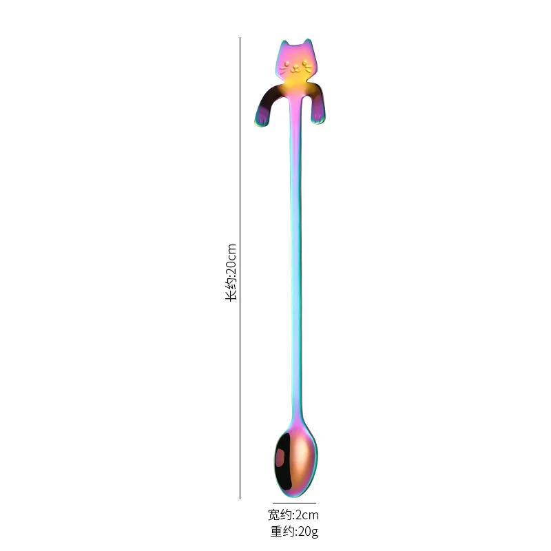 New Portable Cartoon Cat Handle Stainless Steel Coffee Tea Hanging Spoon Kitchen Supplies for Coffee Tea Ice Cream Sundae