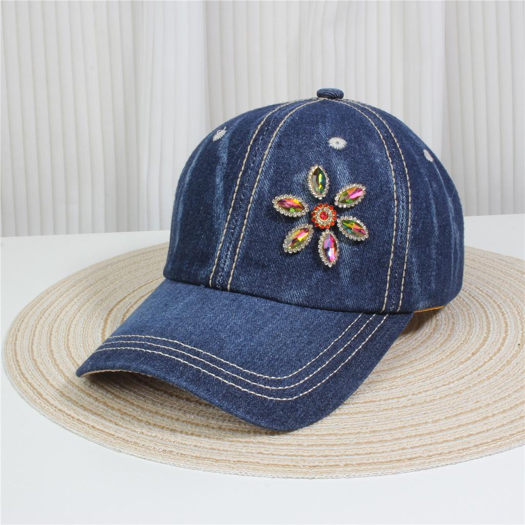 Vibrant Rhinestone Flower Embellished Baseball Cap - Lightweight, Adjustable, Trendy Sun Hat for Women with Solid Colors