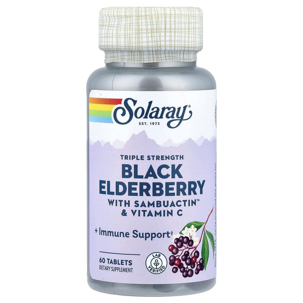 Solaray Triple Strength Black Elderberry with SambuActin & Vitamin C, 60 Tablets