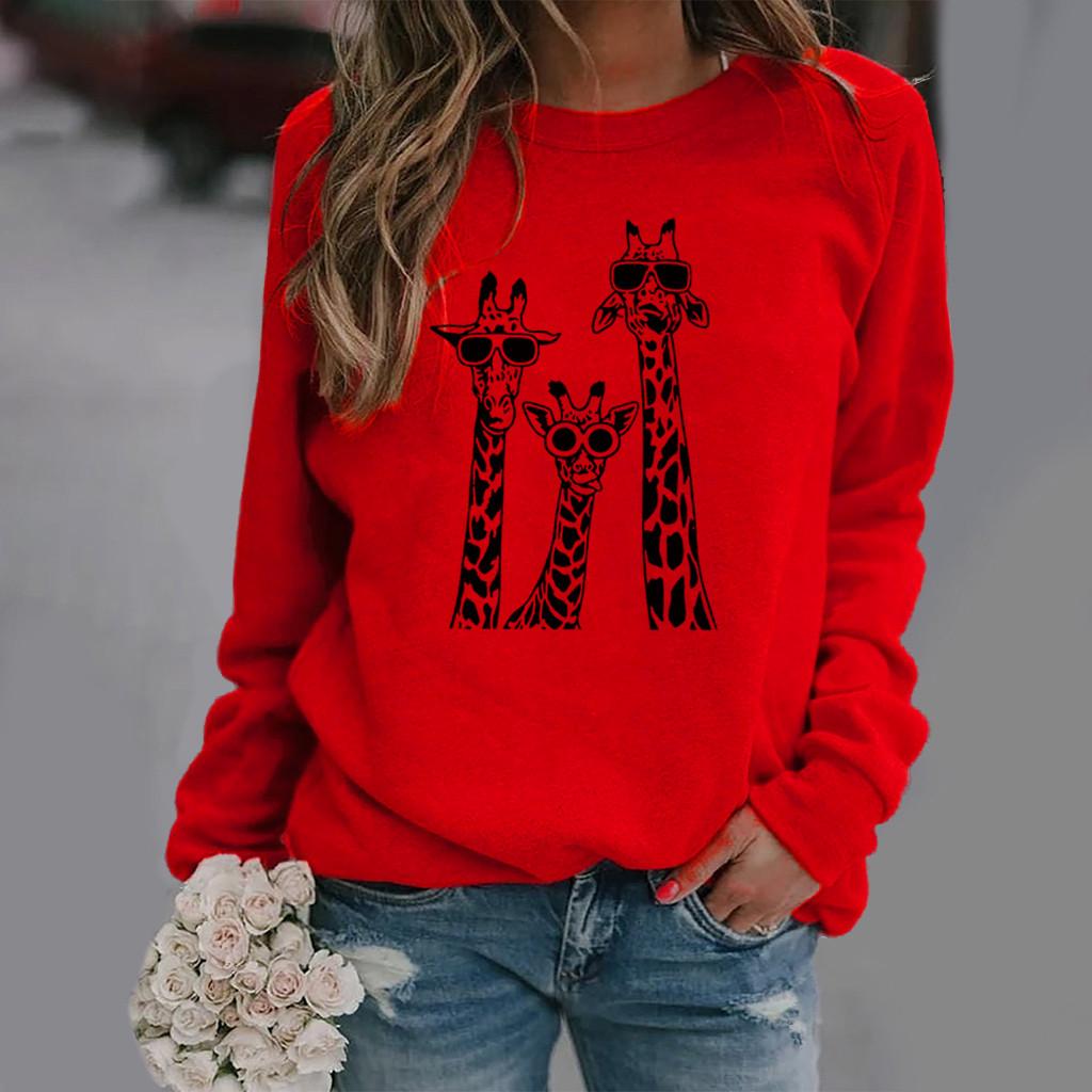Giraffe Pattern Long Sleeve Round Neck Women's Sweatshirt