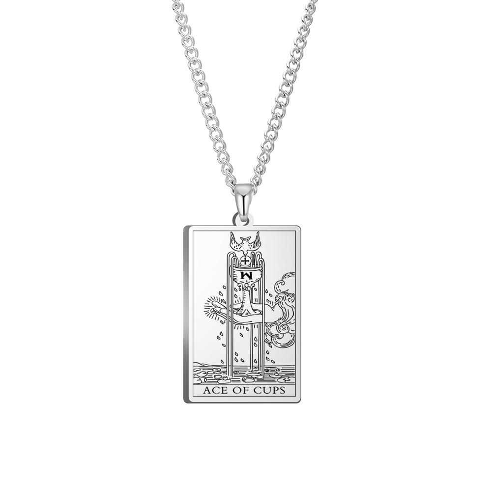 Dawapara The Suit of Cups Tarot Cards Link Chain Pendant Necklace Vintage Amulet Necklaces Men Women Stainless Steel Jewelry