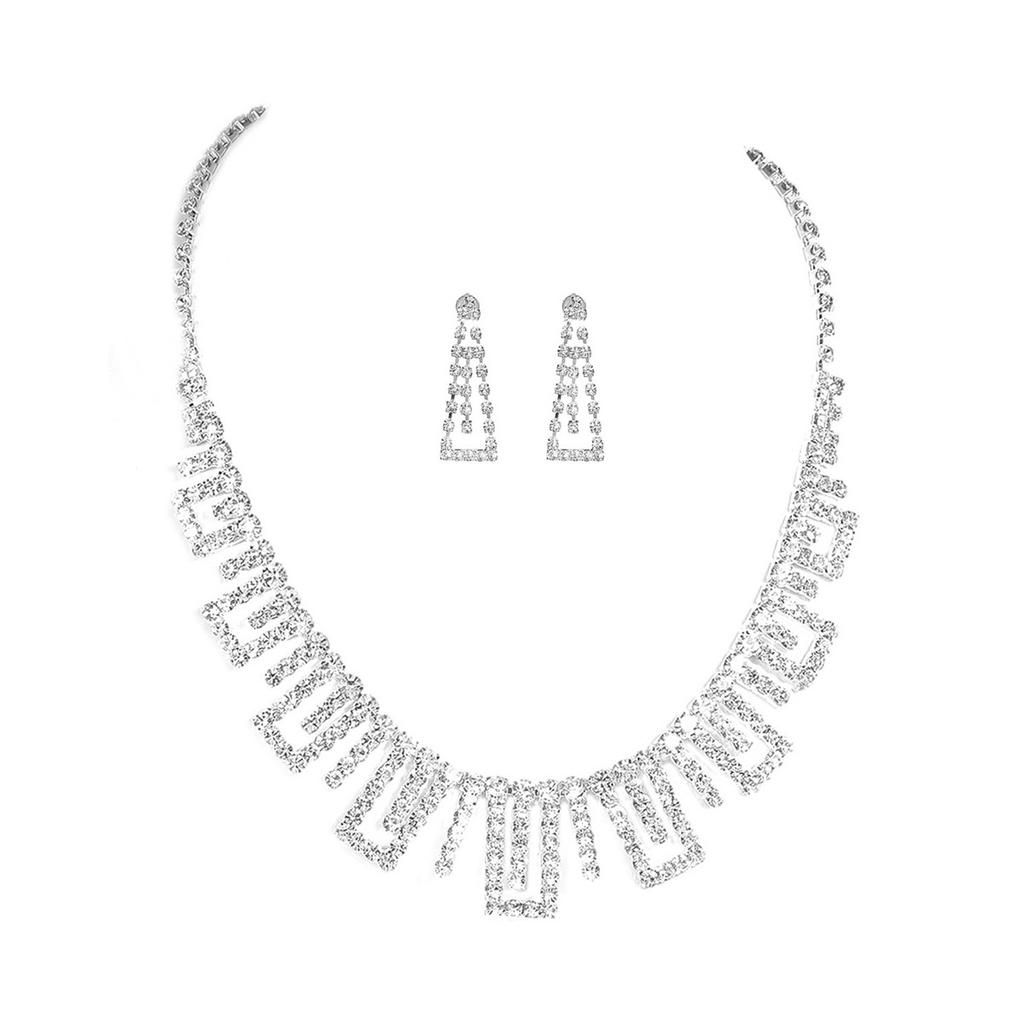 Luxury Sparkling Rhinestone Necklace Earrings Two-piece Set