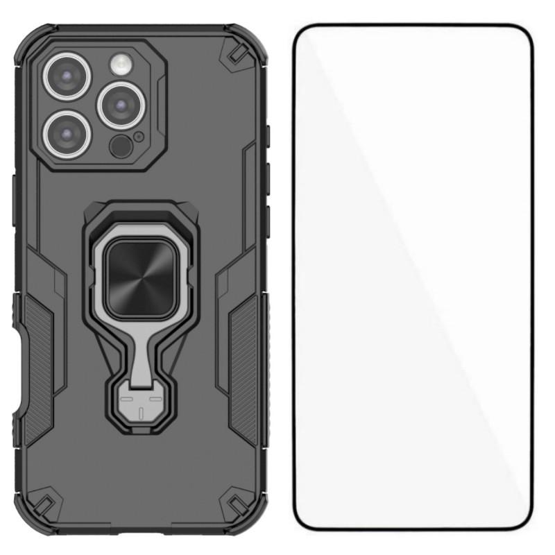 For iPhone 16 Pro Max Phone Case WANLONFENG PC TPU Back Cover Kickstand with Tempered Glass