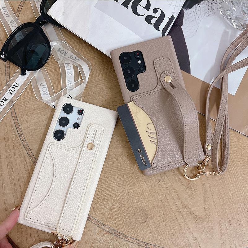 Crossbody Wrist Strap Phone Case for Samsung Galaxy S23 S22 Ultra Plus A13 A33 A54 A14 A24 A34 4G 5G Wallet Card Holder Cover