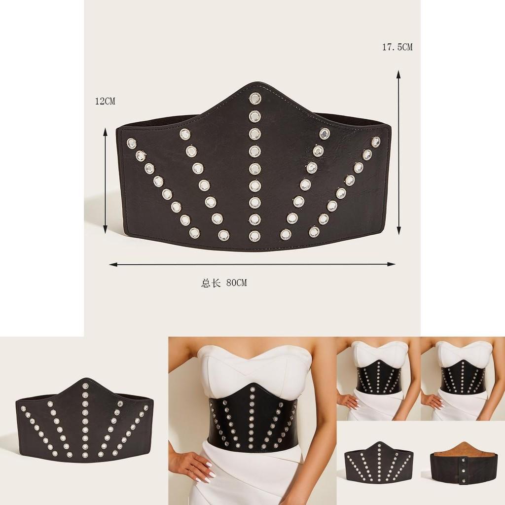 Elegant Pu Material Vintage Wide Waist Belt With Snap Closure For Women