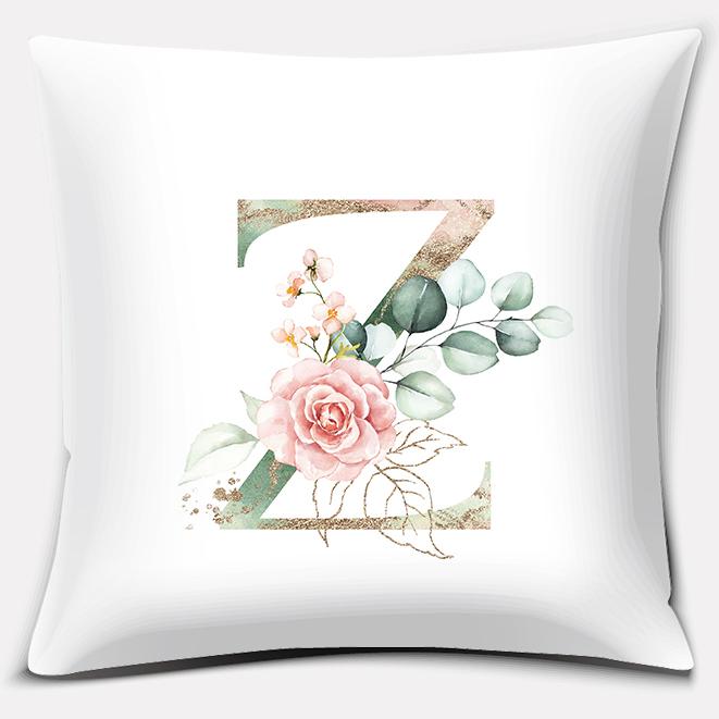Green Flower Letter Series Pillow Gift Home Office Decoration Pillow Bedroom Sofa Car Cushion Cover Pillowcase