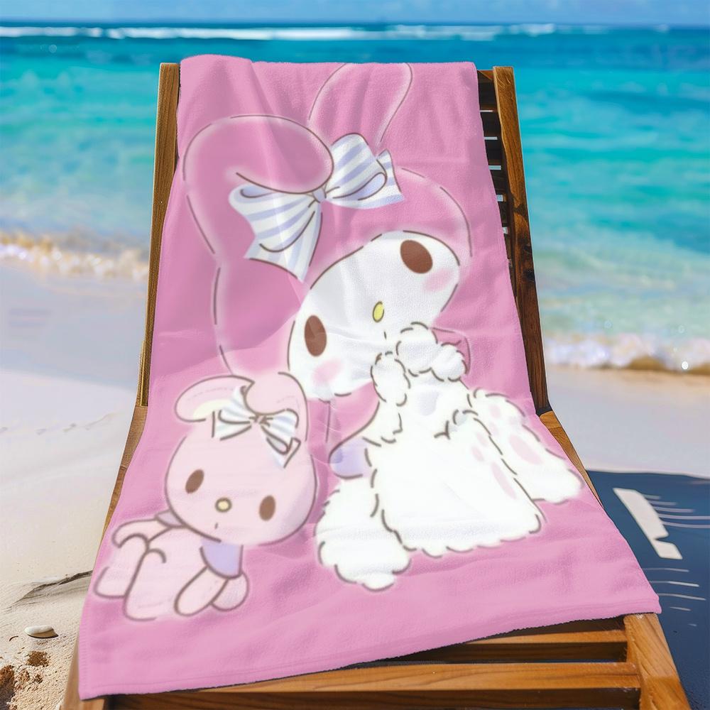1pc Cute My Melody Beach Towel Pink Rabbit Bow Print Soft Absorbent Quick Dry Summer Beach Pool Bathroom Towel