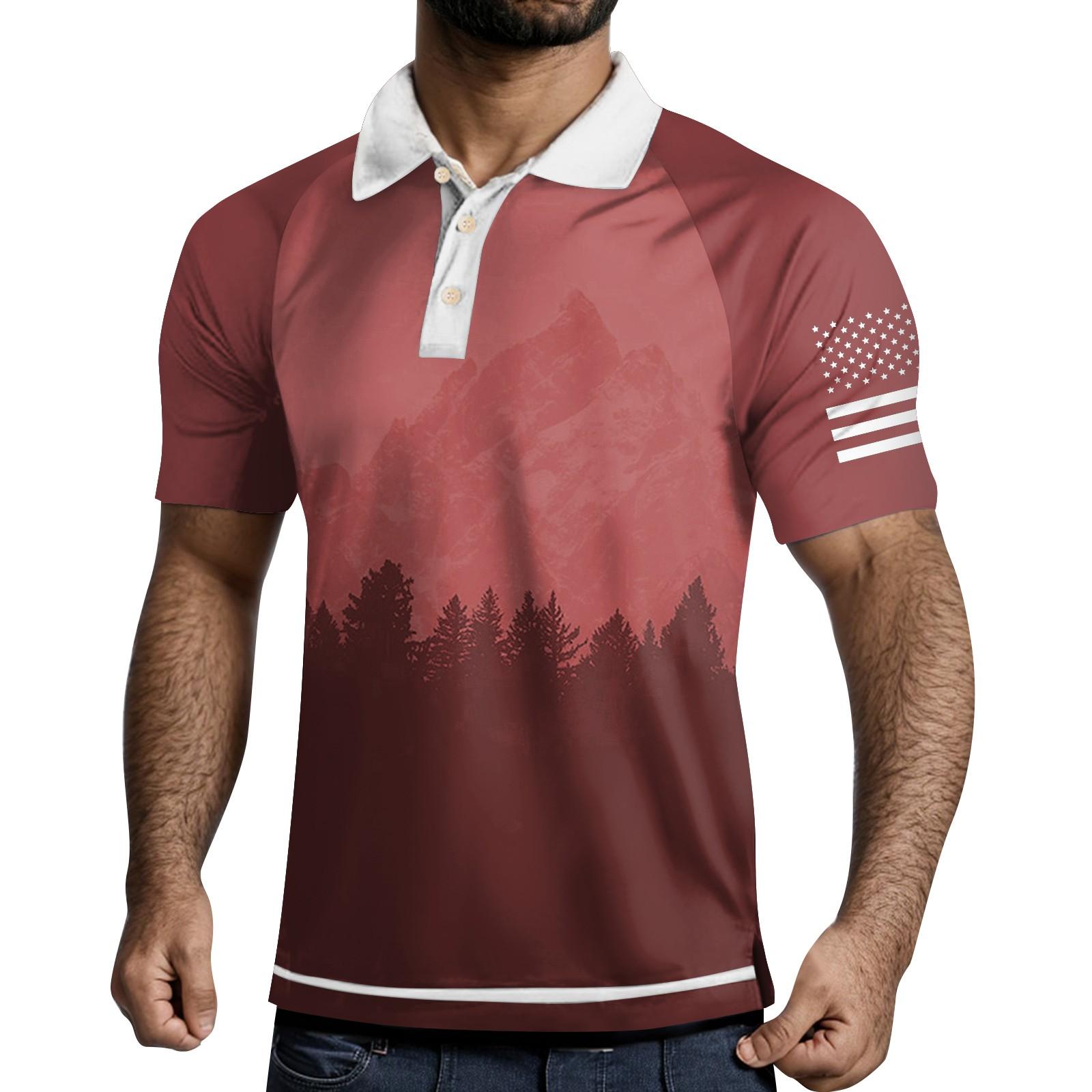 

Мужская рубашка с коротким рукавом и тремя пуговицами и лацканами M красный