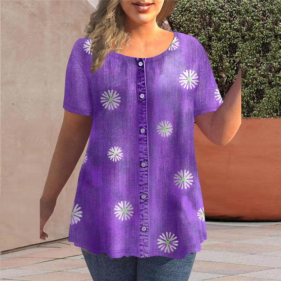 Tricou de vară pentru femei Cowboy Daisy Print Tricouri cu mânecă scurtă Topuri casual imprimate