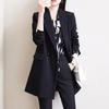 Damen Herbst Frühling Mode Langarm Offene Jacke Einfarbig Lässiger Langer Blazer Strickjacken Mäntel