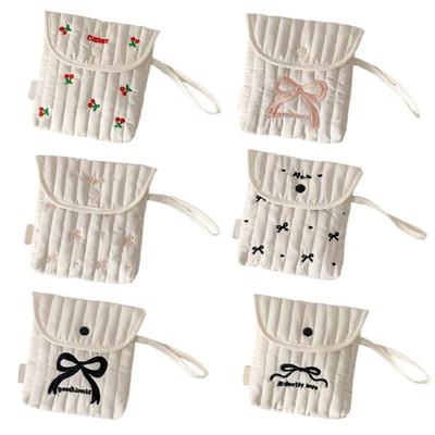 Elegant Embroidered Bows Design Menstrual Organizer Bag Polyester Cosmetic Pouch Storage Bags For Daily Essential