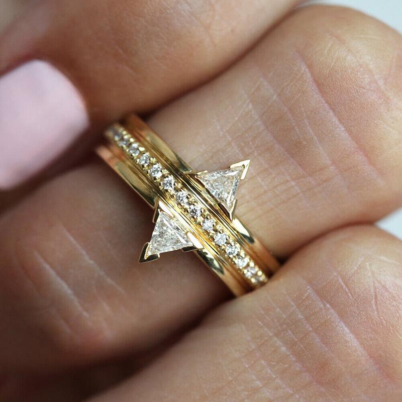 Gold Color Wedding Rings for Women New Trendy Design Triangular Cubic Zirconia Luxury Rings Engagement Party Lady Jewelry