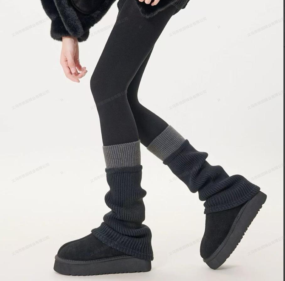Knitted Socks Contrasting Color Splicing Gray Calf Socks Autumn And Winter Calf Covers With Snow Boots Slimming Socks