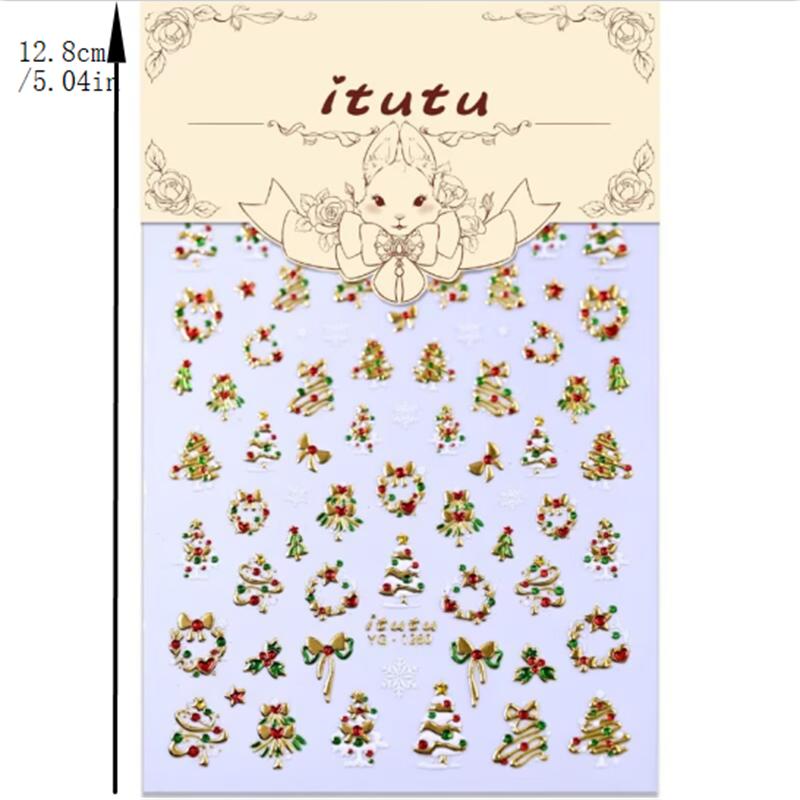 Roztomilý Vánoční Styl Barevná Světla Puntíkovaný Vánoční Stromeček Nálepky na Nehty Mašle Vánoční Tisk Reliéfní Nálepky Dekorace Nehtů