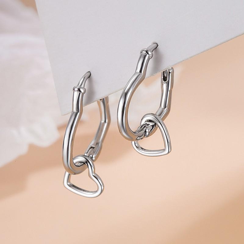 Silver Color Double Heart Hoop Earrings for Women Korean Y2K Style Simple Ear Bukle Jewelrys Accessory Gifts