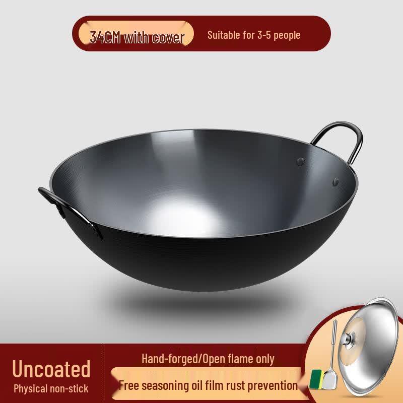Traditional Double-Handle Stainless Steel Wok