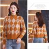Fall/Winter Vintage Jacquard Sweater Women High Neck Knit Sweater Short Thick Loose Print Knitwear Top Jumper