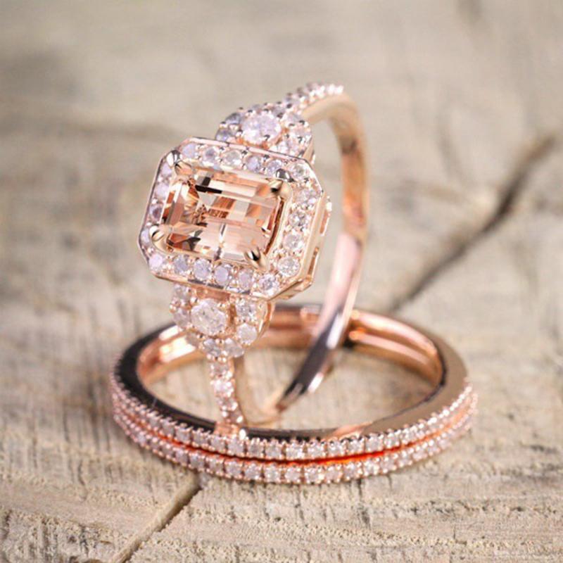 2 PCS/Set Series ! Trendy Milangirl White Crystal Round Ring Set For Women Girls Wedding Engagement Party Fashion Zircon