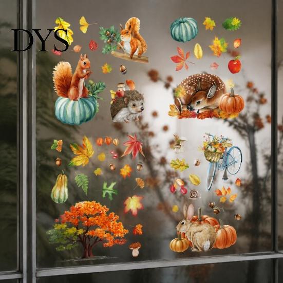 Forest Animal Window Clings for Kids 9PCS Autumn Clings, Thanksgiving Maple Leaf Pumpkin Stickers, Waterproof PVC Stickers Shop Windows Removable