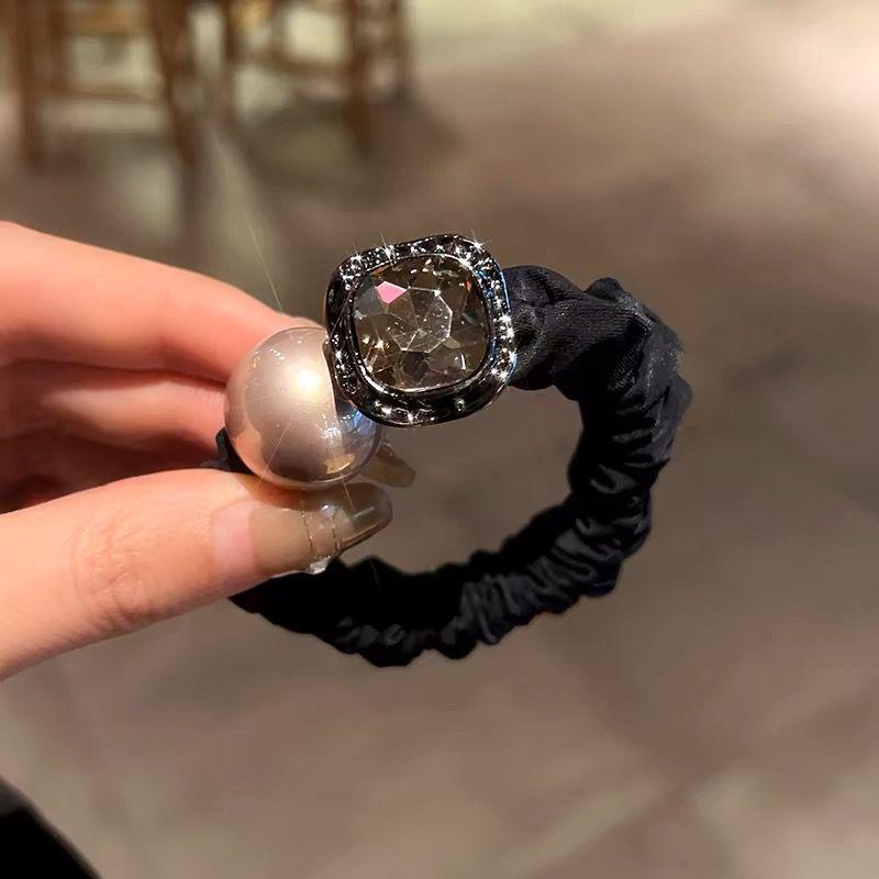 Rhinestone Pearl Elegant Large Hair Tie for Ponytails and Buns