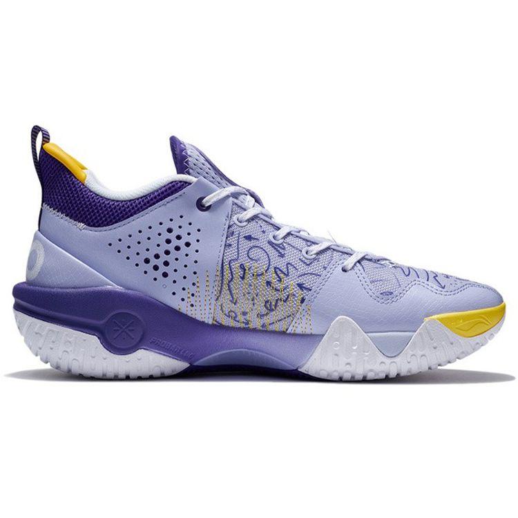 Li Ning Cold Blood Shock Absorption Non-Slip Wear-Resistant Low-Top Basketball Shoes Men Sneakers Purple Yellow ABPS007-5
