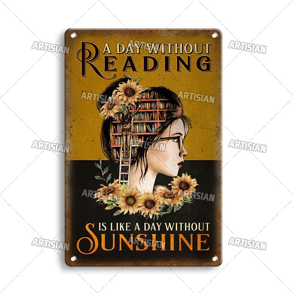Artisian Girl Loves Books Metal Sign Reading Tin Poster Read Book Decorative Plate Wall Decor Garage Bar Pub Club Hotel Kitchen