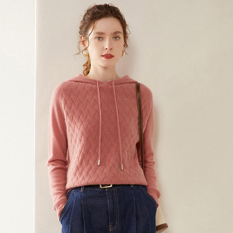 Women's Cashmere Hooded Knit Sweater: Autumn/Winter Long Sleeve Korean Style Hoodie.
