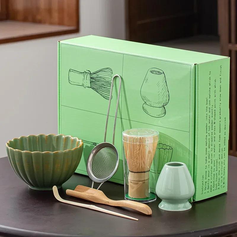 6 Pcs Japanese Matcha Set Safe Bamboo Whisk Teaspoon Tea Ceramic Bowl Sets Indoor Beverage Shop Tea-making Tools Accessories