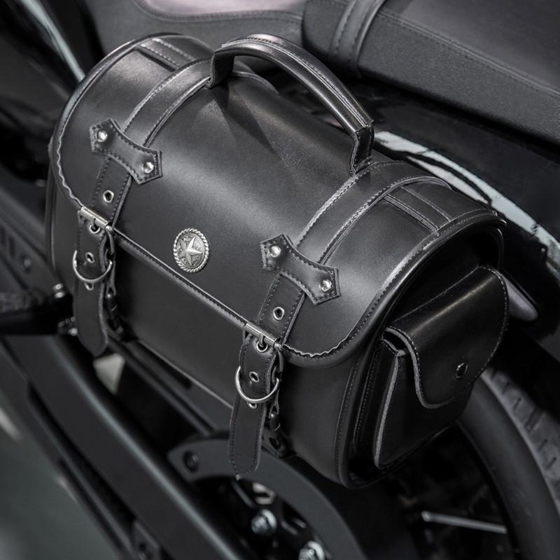 High Capacity Unique Punk Motorcycle Leather Tool Bag Saddlebag for Bikers & Adventurers Long Distance Riding
