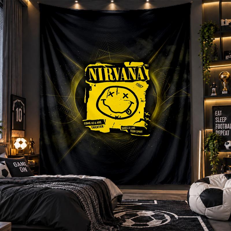 Wall Hanging Tapestry Nirvana Print Cloth for Living Room Bedroom Home Decor