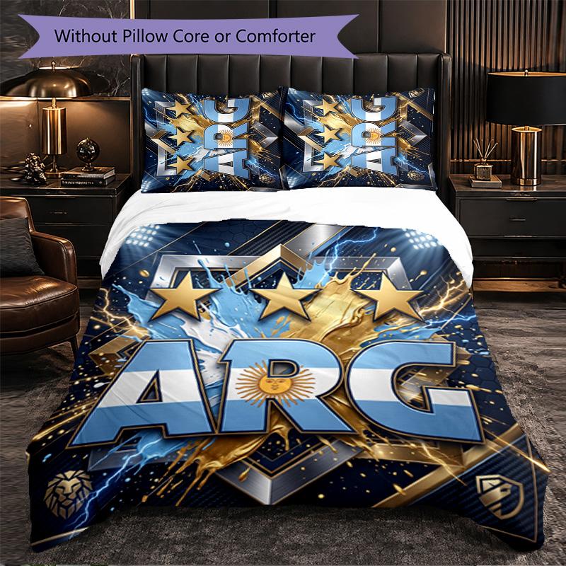 Argentina Football Pattern 3 Pieces Bedding Set Soft Microfiber Duvet Cover with Pillow Cases for Bedroom