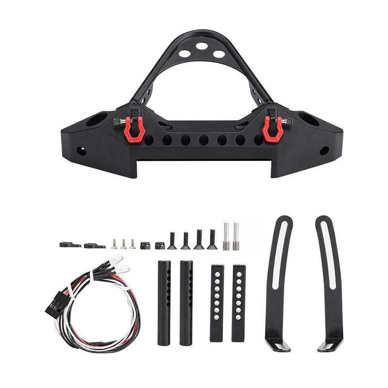 Para-choque Dianteiro de Liga Usinado CNC Preto com Manilha e Luz LED para Traxxas Trx-4 Axial Scx10 Ii Jeep