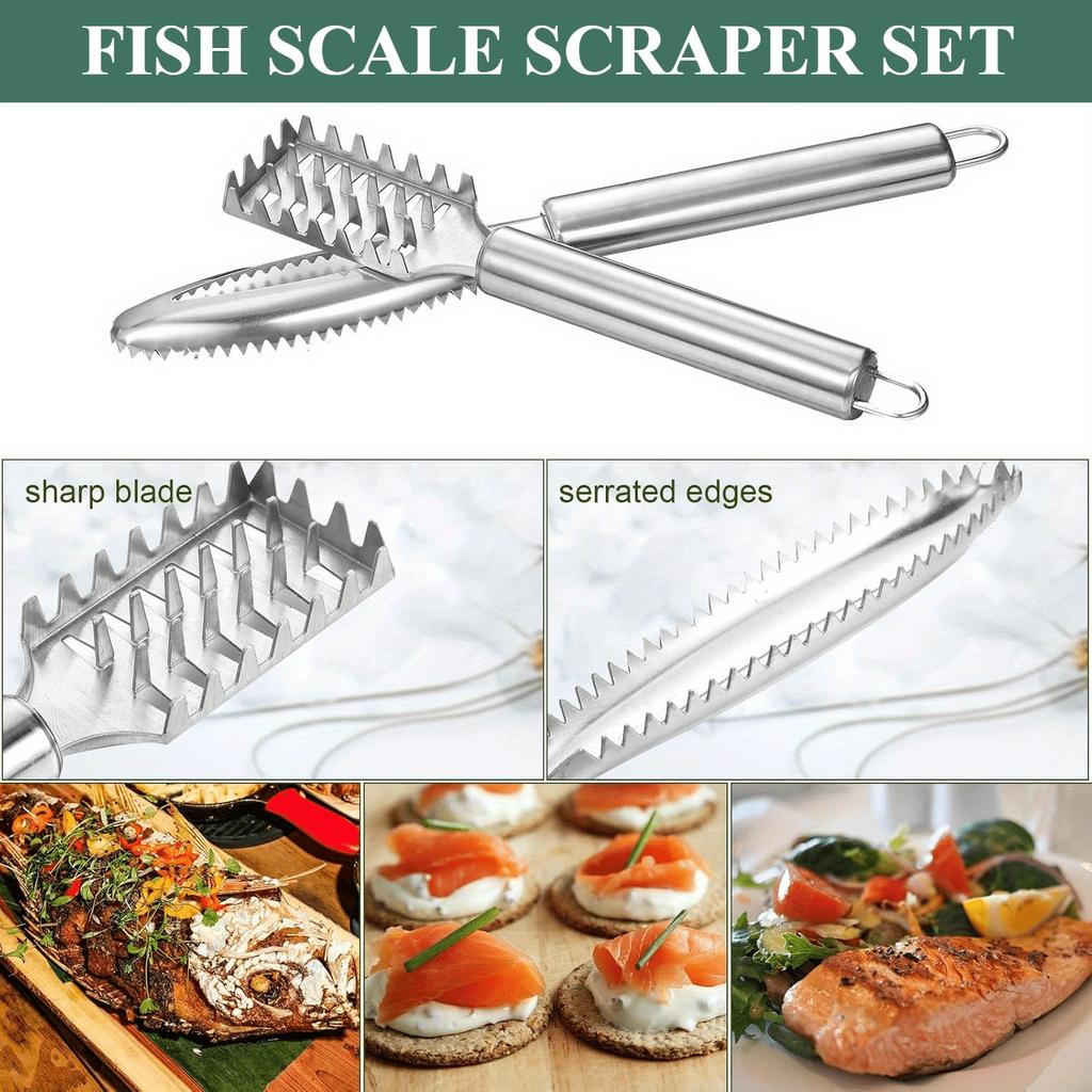 3-teiliges Edelstahl-Fischschuppenentferner-Set, Multifunktionale Fischschuppen-Reinigungsbürste und Schaber für schnelles Schuppen