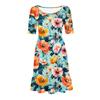 Damen Casual Rundhals Kurzarmkleid Lockeres Taillenplisseekleid Taillenplisseekleid