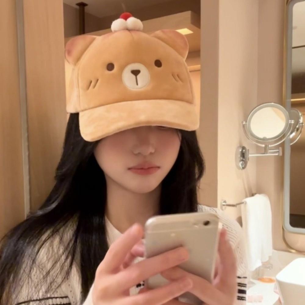 Cute Sweet Bear Sun Protection Cap Plush Cartoon Cat Duckbill Cap Cherry Baseball Cap  Daily