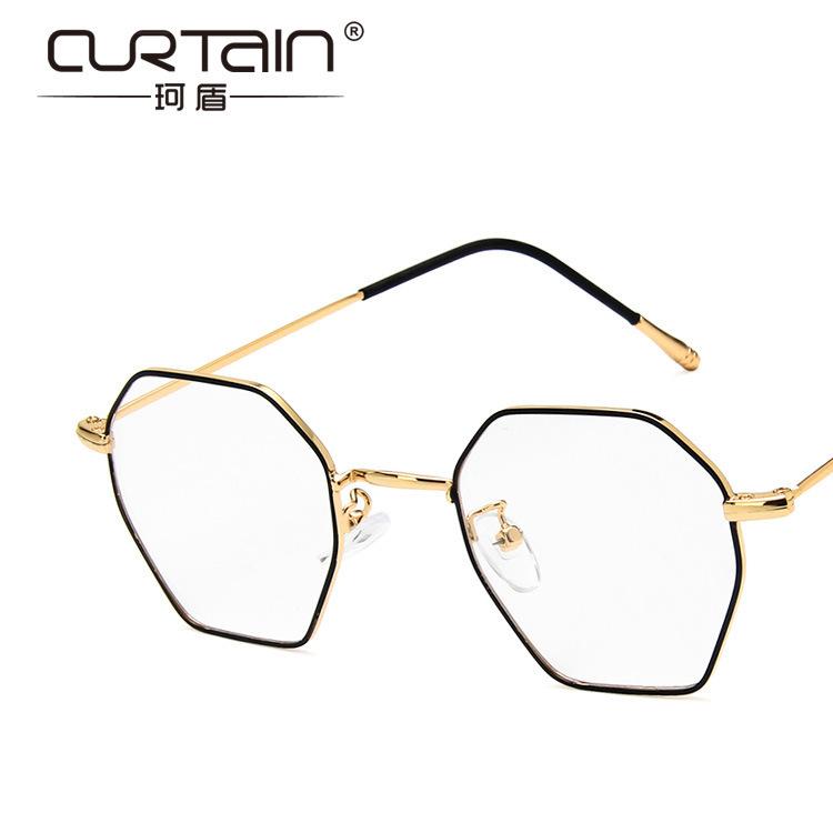 New metal polygonal glasses frame retro literary irregular flat mirror can be matched with myopia