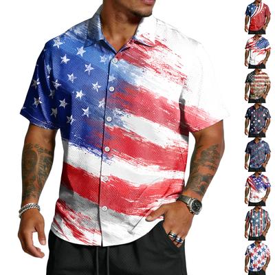 Camisa Masculina Casual com Estampa do Dia da Independência Leve Respirável Manga Curta