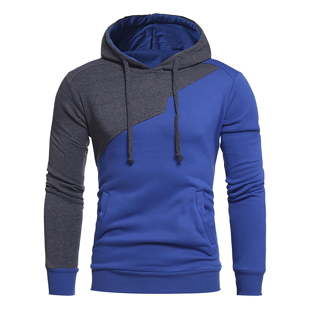 Men's Casual Patchwork Sports Sweatshirt Long Sleeve Hooded Pullover Tops